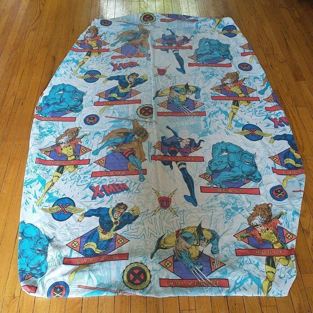 Vtg 1994xMen Marvel Fitted Sheet Marvel Comics Heroes Fabric Upcycle Crafters